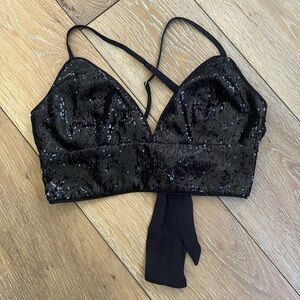 EUC Le Lis Black Sequin Crop Top